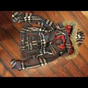 Dollhouse plaid fur hoodie jacket